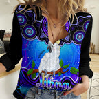 Personalised Australia Libra Cockatoo Zodiac Women Casual Shirt Auz Astrology Aboriginal - Blue LT9