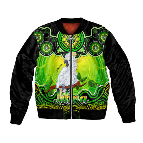 personalised-australia-libra-cockatoo-zodiac-bomber-jacket-auz-astrology-aboriginal-green