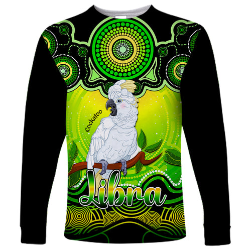 personalised-australia-libra-cockatoo-zodiac-long-sleeve-shirt-auz-astrology-aboriginal-green