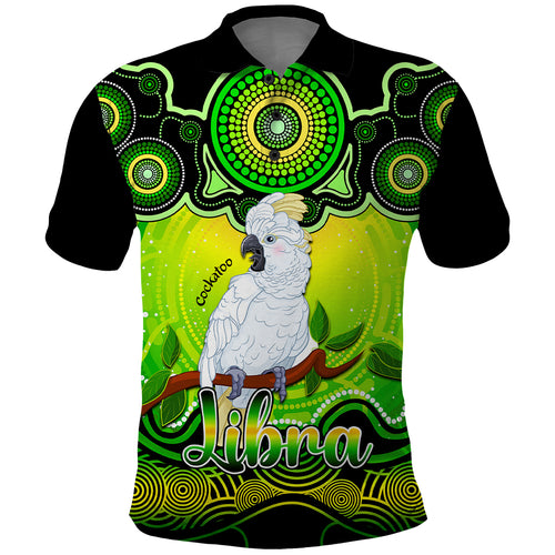 personalised-australia-libra-cockatoo-zodiac-polo-shirt-auz-astrology-aboriginal-green
