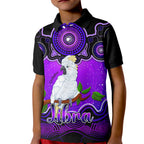 personalised-australia-libra-cockatoo-zodiac-kid-polo-shirt-auz-astrology-aboriginal-purple