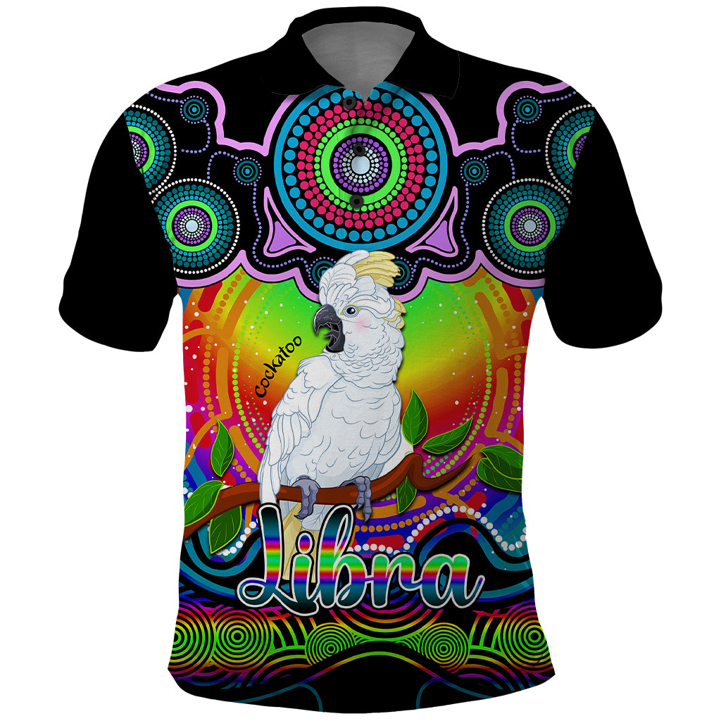 personalised-australia-libra-cockatoo-zodiac-polo-shirt-auz-astrology-aboriginal-rainbow