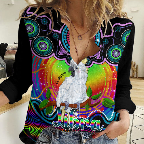 Personalised Australia Libra Cockatoo Zodiac Women Casual Shirt Auz Astrology Aboriginal - Rainbow LT9
