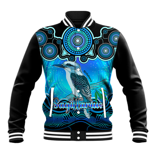 personalised-australia-sagittarius-kookaburra-zodiac-baseball-jacket-auz-astrology-aboriginal-aqua