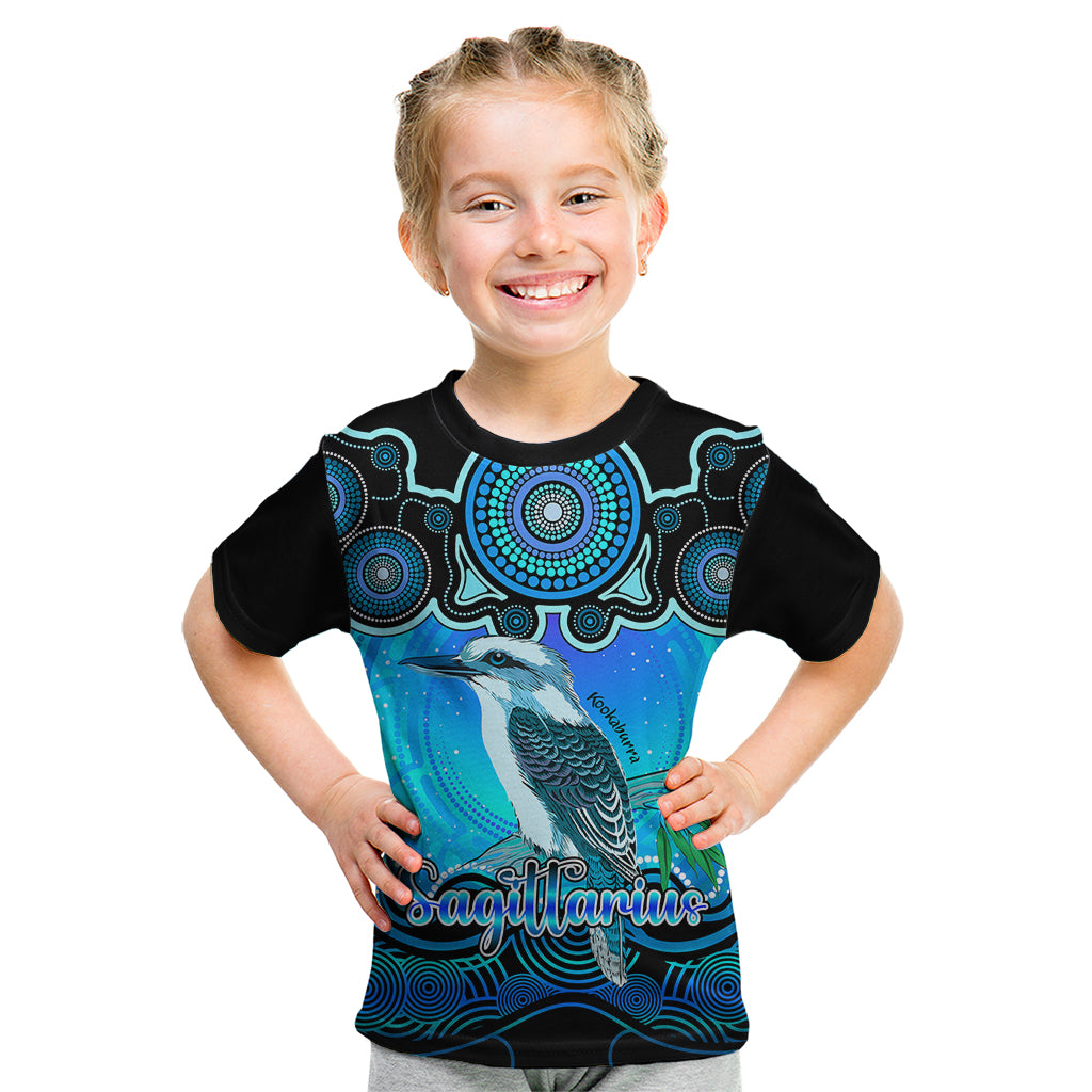 personalised-australia-sagittarius-kookaburra-zodiac-kid-t-shirt-auz-astrology-aboriginal-aqua