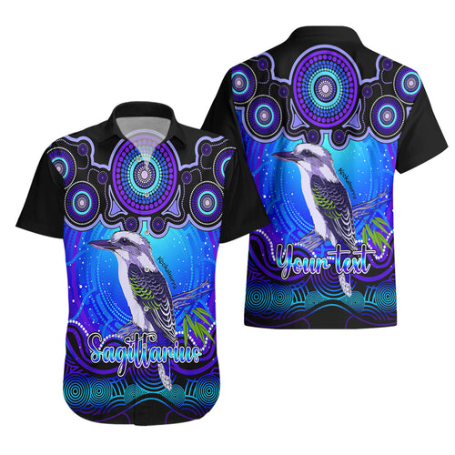 personalised-australia-sagittarius-kookaburra-zodiac-hawaiian-shirt-auz-astrology-aboriginal-blue