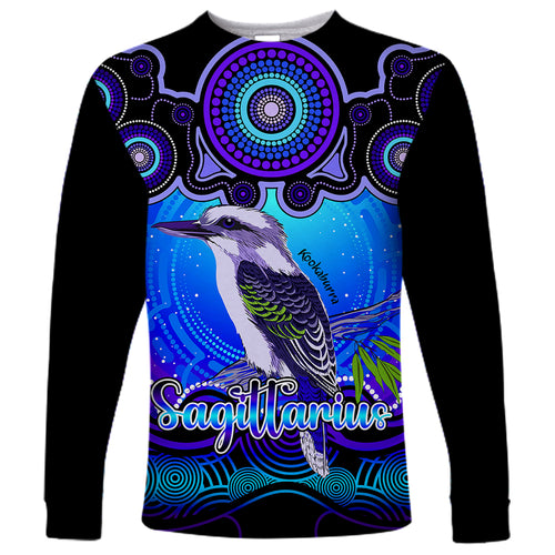 personalised-australia-sagittarius-kookaburra-zodiac-long-sleeve-shirt-auz-astrology-aboriginal-blue
