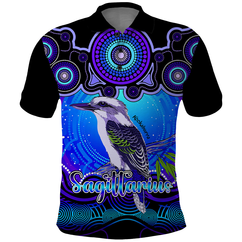 personalised-australia-sagittarius-kookaburra-zodiac-polo-shirt-auz-astrology-aboriginal-blue
