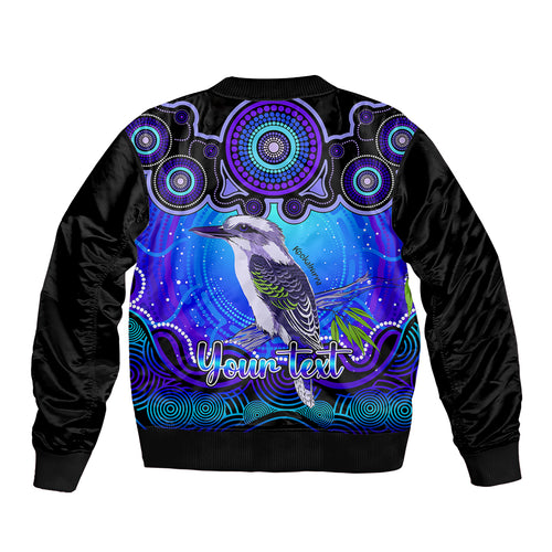 personalised-australia-sagittarius-kookaburra-zodiac-sleeve-zip-bomber-jacket-auz-astrology-aboriginal-blue