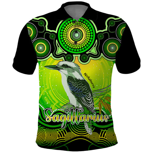 personalised-australia-sagittarius-kookaburra-zodiac-polo-shirt-auz-astrology-aboriginal-green