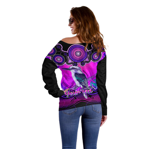 personalised-australia-sagittarius-kookaburra-zodiac-off-shoulder-sweater-auz-astrology-aboriginal-magenta