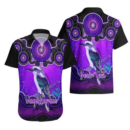 personalised-australia-sagittarius-kookaburra-zodiac-hawaiian-shirt-auz-astrology-aboriginal-purple