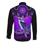personalised-australia-sagittarius-kookaburra-zodiac-long-sleeve-button-shirt-auz-astrology-aboriginal-purple