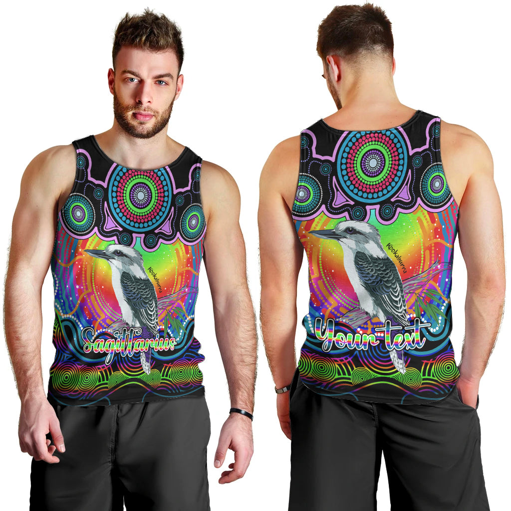 personalised-australia-sagittarius-kookaburra-zodiac-men-tank-top-auz-astrology-aboriginal-rainbow