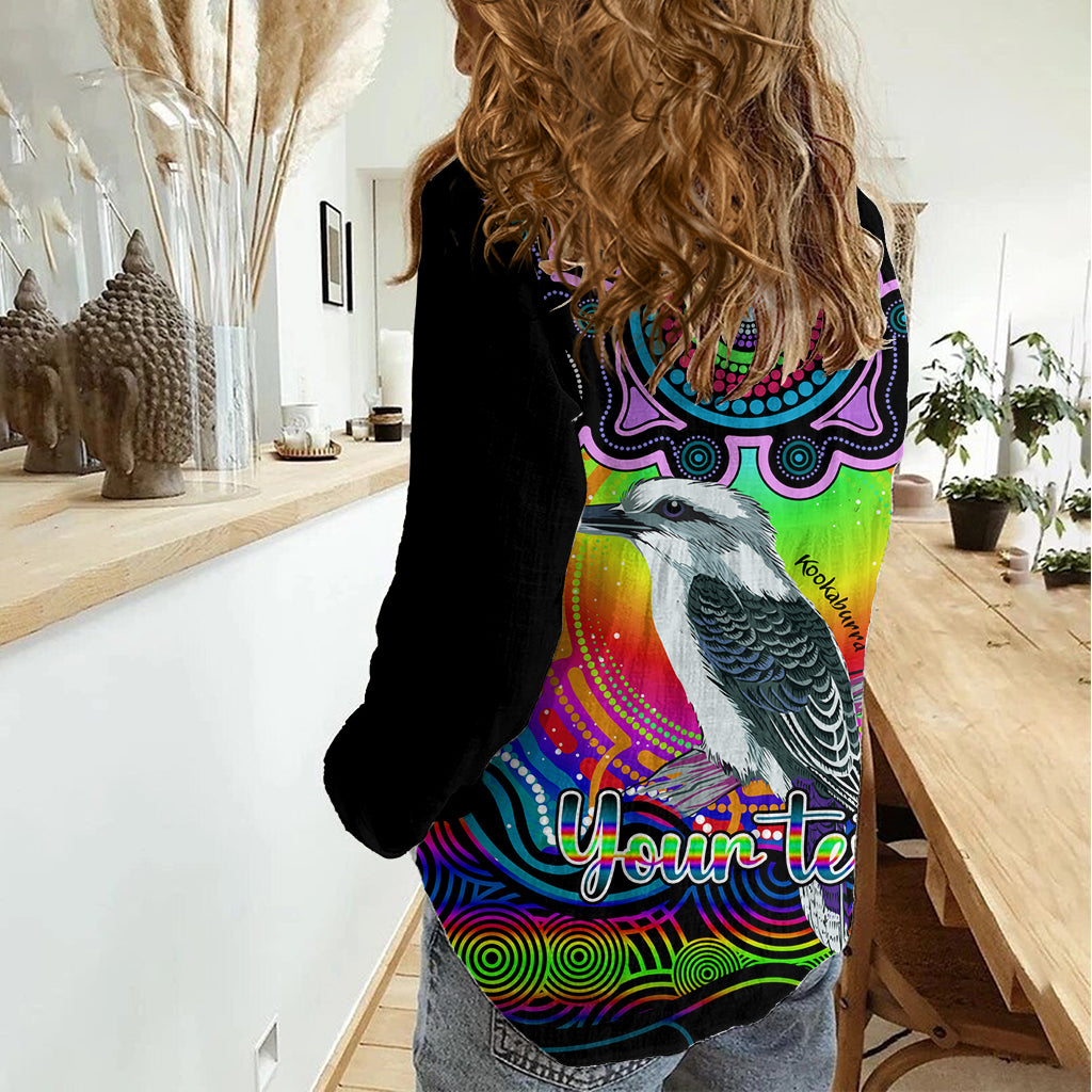 Personalised Australia Sagittarius Kookaburra Zodiac Women Casual Shirt Auz Astrology Aboriginal - Rainbow LT9
