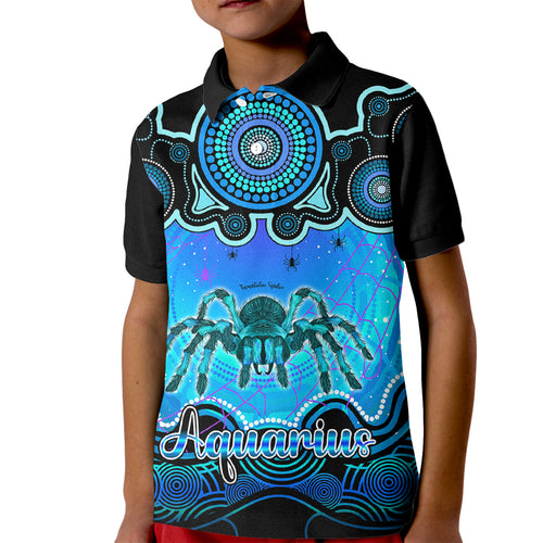 personalised-australia-scorpio-tarantulas-spider-zodiac-kid-polo-shirt-auz-astrology-aboriginal-aqua