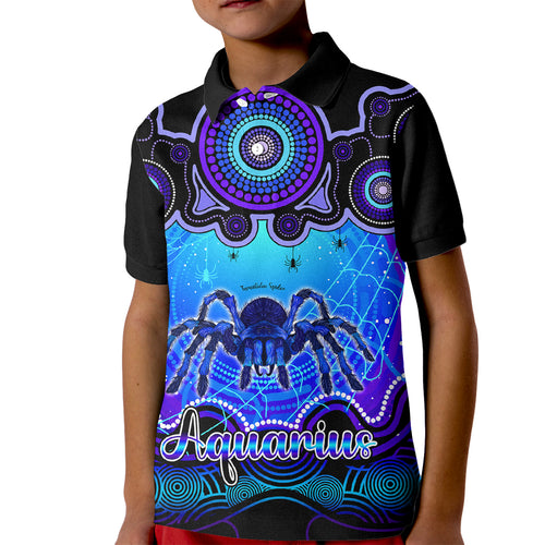 personalised-australia-scorpio-tarantulas-spider-zodiac-kid-polo-shirt-auz-astrology-aboriginal-blue