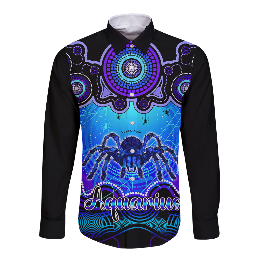 personalised-australia-scorpio-tarantulas-spider-zodiac-long-sleeve-button-shirt-auz-astrology-aboriginal-blue