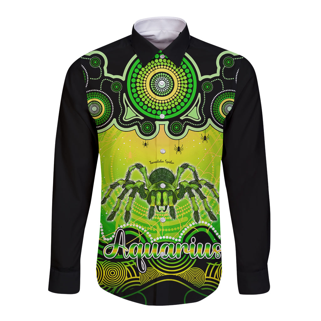 personalised-australia-scorpio-tarantulas-spider-zodiac-long-sleeve-button-shirt-auz-astrology-aboriginal-green