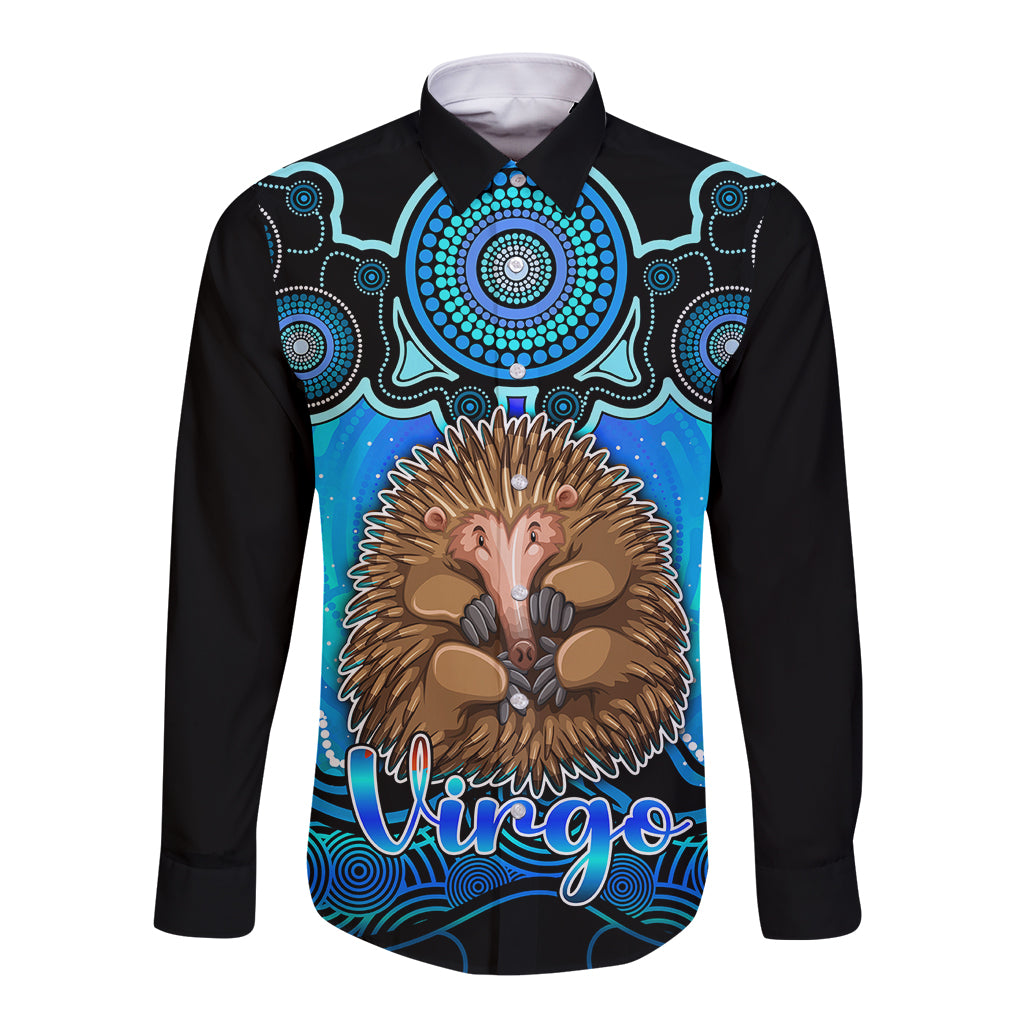 personalised-australia-virgo-echidna-zodiac-long-sleeve-button-shirt-auz-astrology-aboriginal-aqua