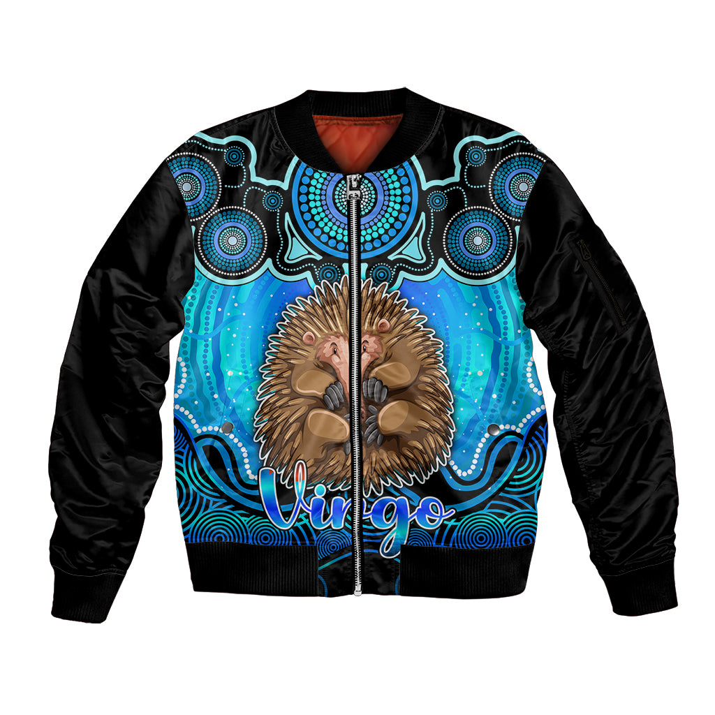personalised-australia-virgo-echidna-zodiac-sleeve-zip-bomber-jacket-auz-astrology-aboriginal-aqua