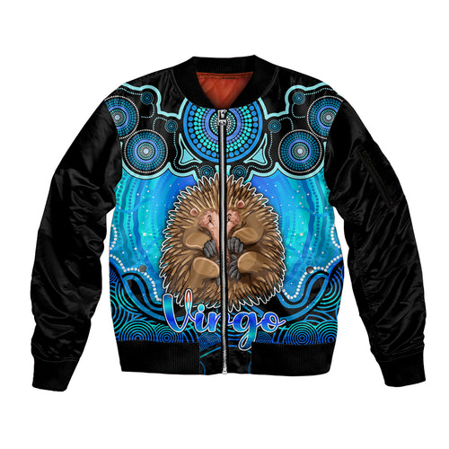 personalised-australia-virgo-echidna-zodiac-sleeve-zip-bomber-jacket-auz-astrology-aboriginal-aqua