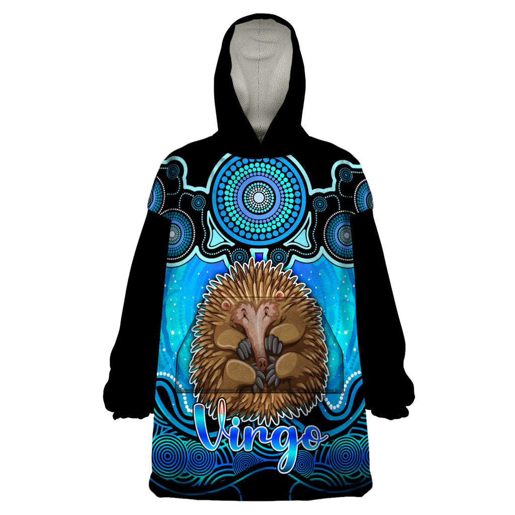 personalised-australia-virgo-echidna-zodiac-wearable-blanket-hoodie-auz-astrology-aboriginal-aqua