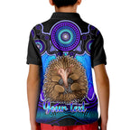 personalised-australia-virgo-echidna-zodiac-kid-polo-shirt-auz-astrology-aboriginal-blue