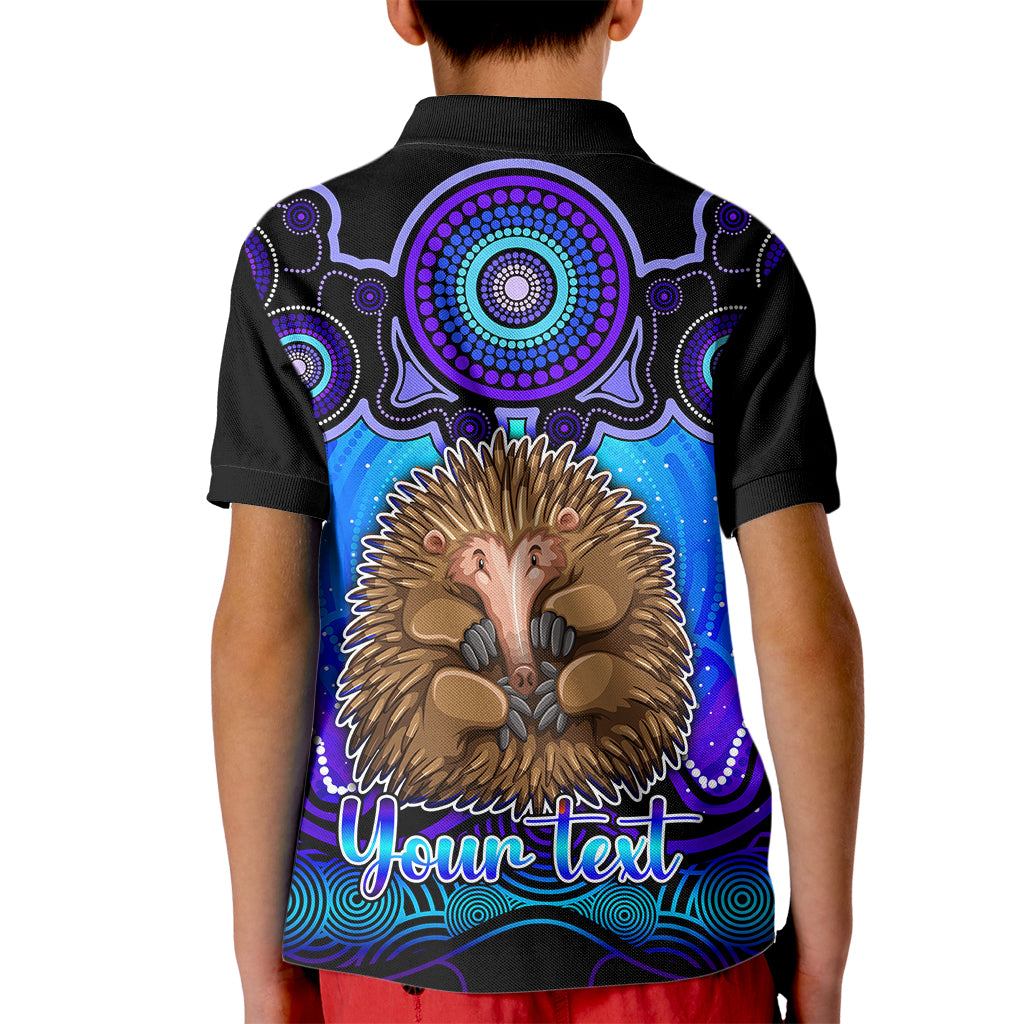 personalised-australia-virgo-echidna-zodiac-kid-polo-shirt-auz-astrology-aboriginal-blue