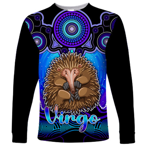 personalised-australia-virgo-echidna-zodiac-long-sleeve-shirt-auz-astrology-aboriginal-blue
