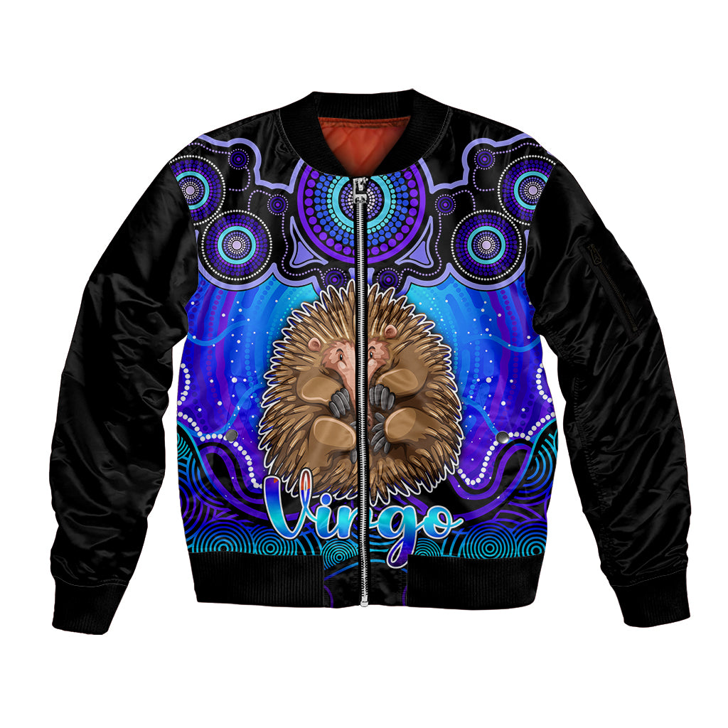 personalised-australia-virgo-echidna-zodiac-sleeve-zip-bomber-jacket-auz-astrology-aboriginal-blue