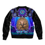 personalised-australia-virgo-echidna-zodiac-sleeve-zip-bomber-jacket-auz-astrology-aboriginal-blue