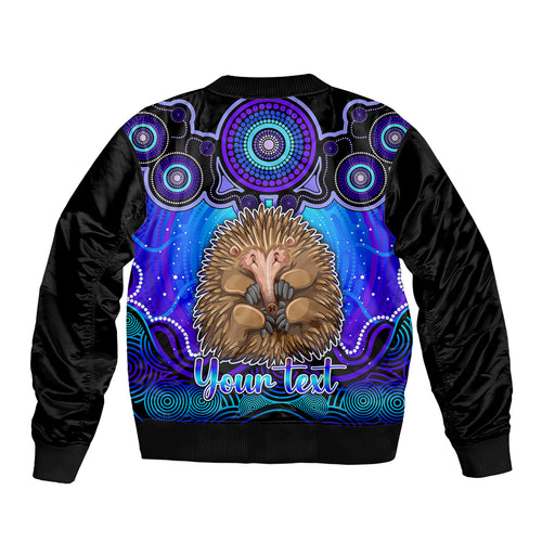 personalised-australia-virgo-echidna-zodiac-sleeve-zip-bomber-jacket-auz-astrology-aboriginal-blue