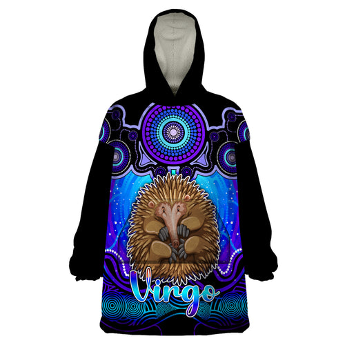 personalised-australia-virgo-echidna-zodiac-wearable-blanket-hoodie-auz-astrology-aboriginal-blue