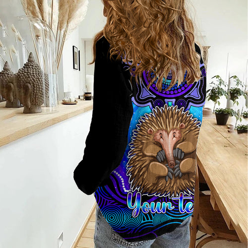 Personalised Australia Virgo Echidna Zodiac Women Casual Shirt Auz Astrology Aboriginal - Blue LT9