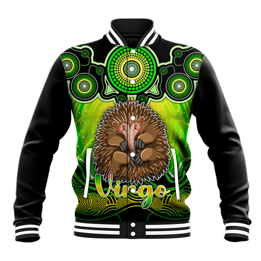 personalised-australia-virgo-echidna-zodiac-baseball-jacket-auz-astrology-aboriginal-green