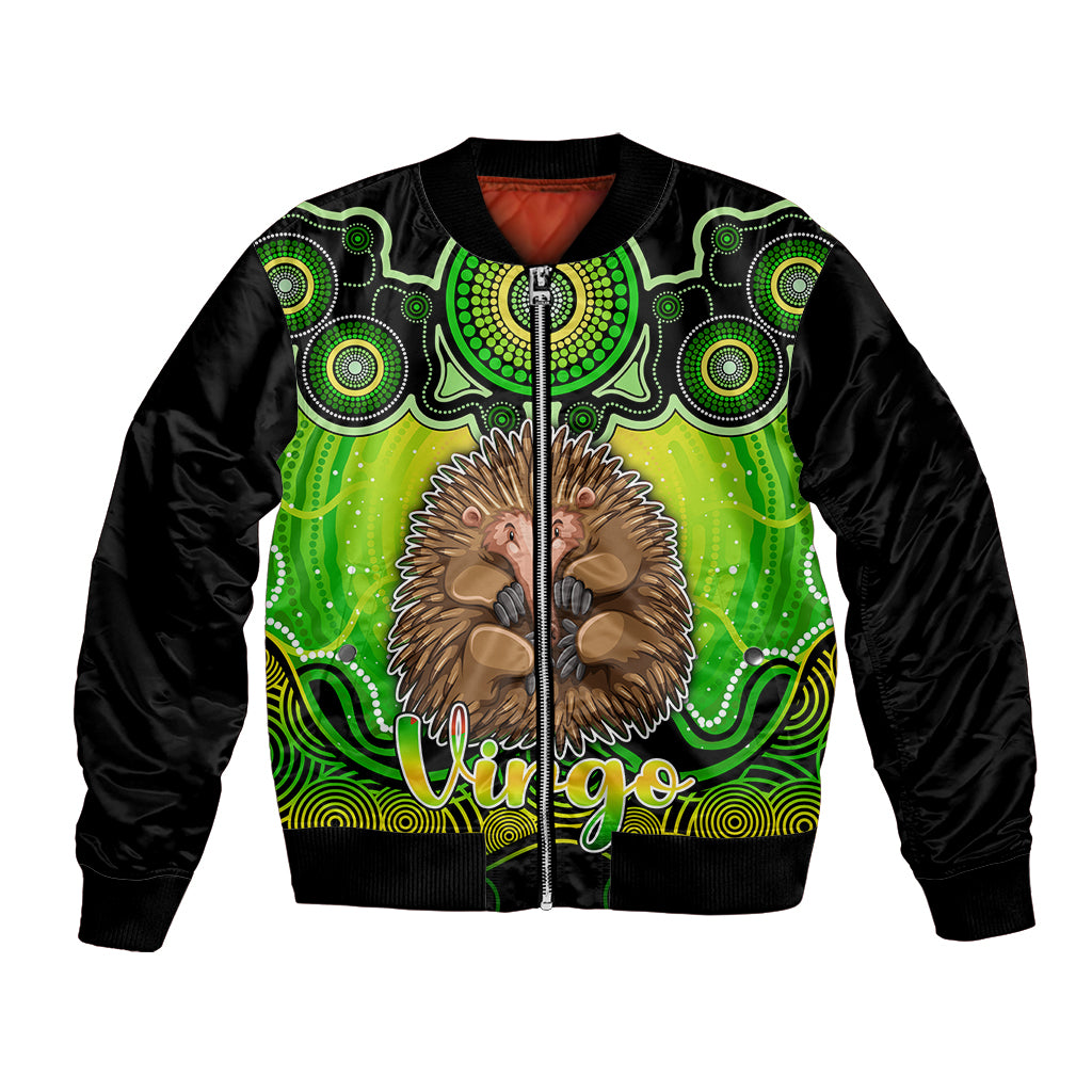 personalised-australia-virgo-echidna-zodiac-bomber-jacket-auz-astrology-aboriginal-green