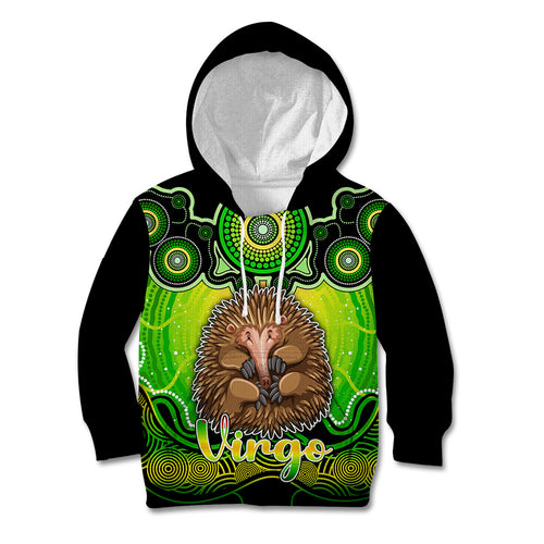 personalised-australia-virgo-echidna-zodiac-kid-hoodie-auz-astrology-aboriginal-green