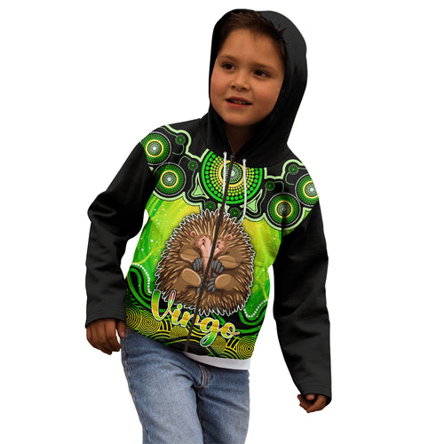 personalised-australia-virgo-echidna-zodiac-kid-hoodie-auz-astrology-aboriginal-green
