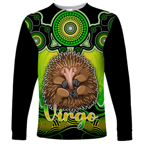 personalised-australia-virgo-echidna-zodiac-long-sleeve-shirt-auz-astrology-aboriginal-green