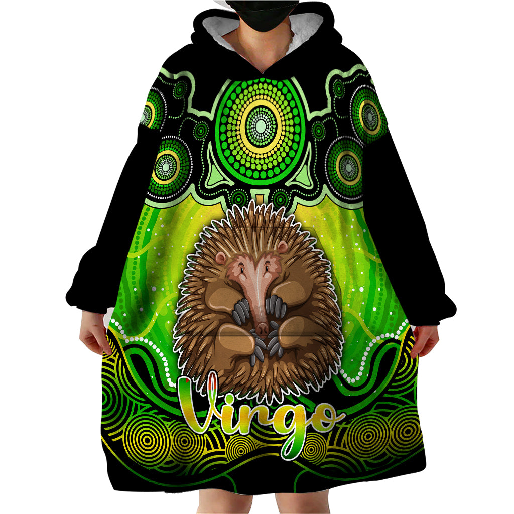 personalised-australia-virgo-echidna-zodiac-wearable-blanket-hoodie-auz-astrology-aboriginal-green