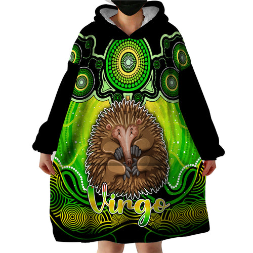 personalised-australia-virgo-echidna-zodiac-wearable-blanket-hoodie-auz-astrology-aboriginal-green