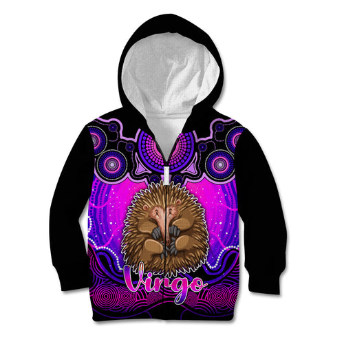 personalised-australia-virgo-echidna-zodiac-kid-hoodie-auz-astrology-aboriginal-magenta
