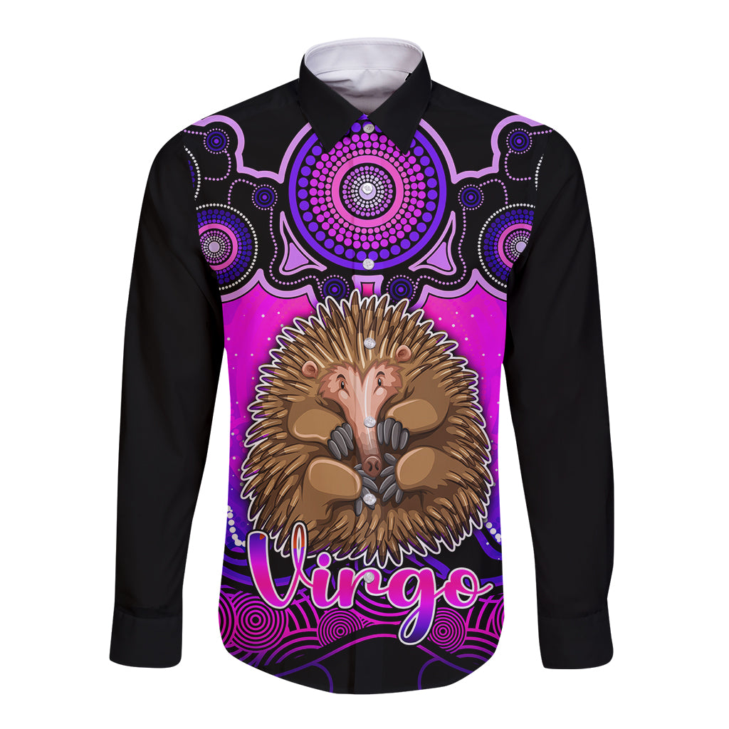personalised-australia-virgo-echidna-zodiac-long-sleeve-button-shirt-auz-astrology-aboriginal-magenta