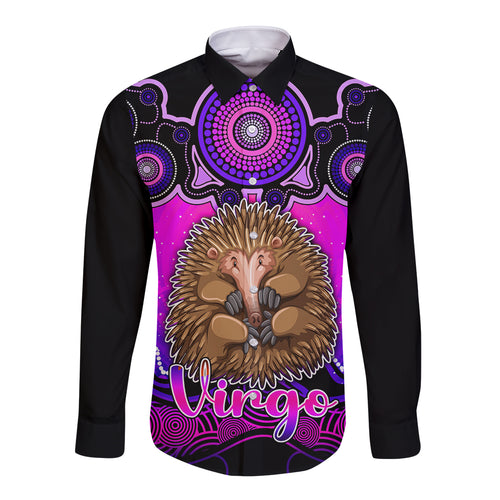 personalised-australia-virgo-echidna-zodiac-long-sleeve-button-shirt-auz-astrology-aboriginal-magenta
