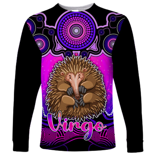 personalised-australia-virgo-echidna-zodiac-long-sleeve-shirt-auz-astrology-aboriginal-magenta