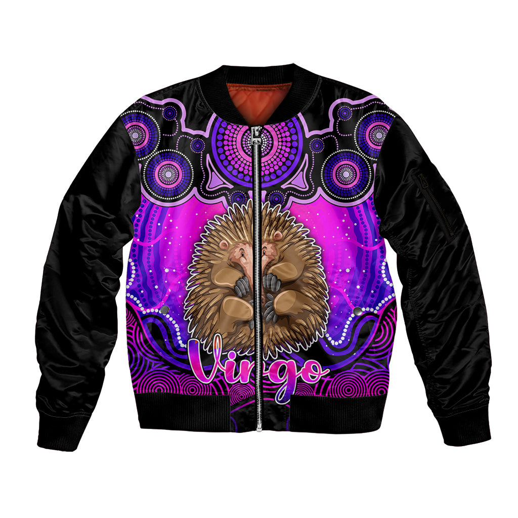 personalised-australia-virgo-echidna-zodiac-sleeve-zip-bomber-jacket-auz-astrology-aboriginal-magenta