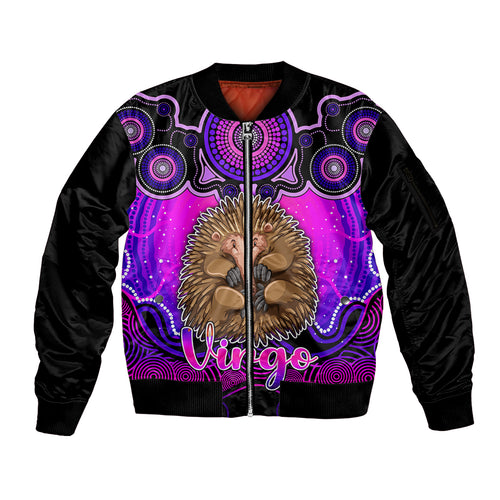 personalised-australia-virgo-echidna-zodiac-sleeve-zip-bomber-jacket-auz-astrology-aboriginal-magenta