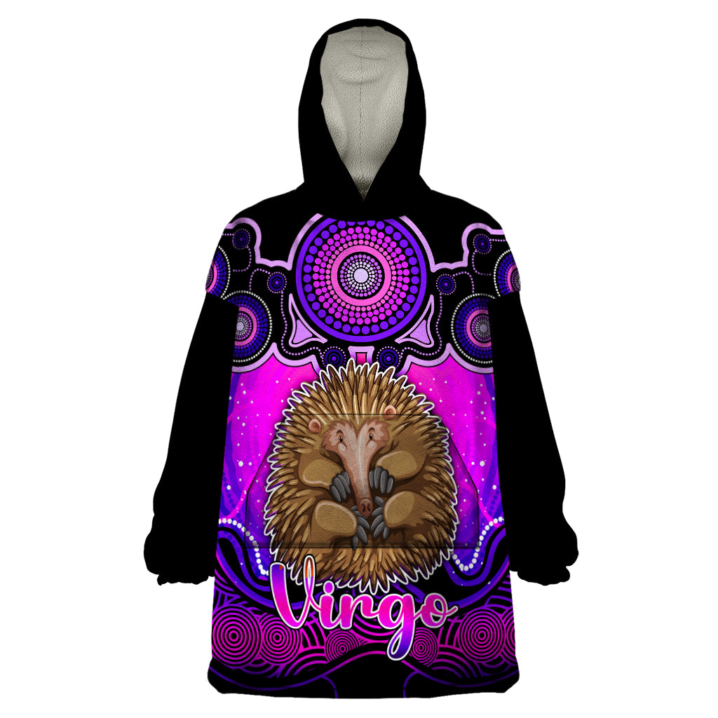 personalised-australia-virgo-echidna-zodiac-wearable-blanket-hoodie-auz-astrology-aboriginal-magenta