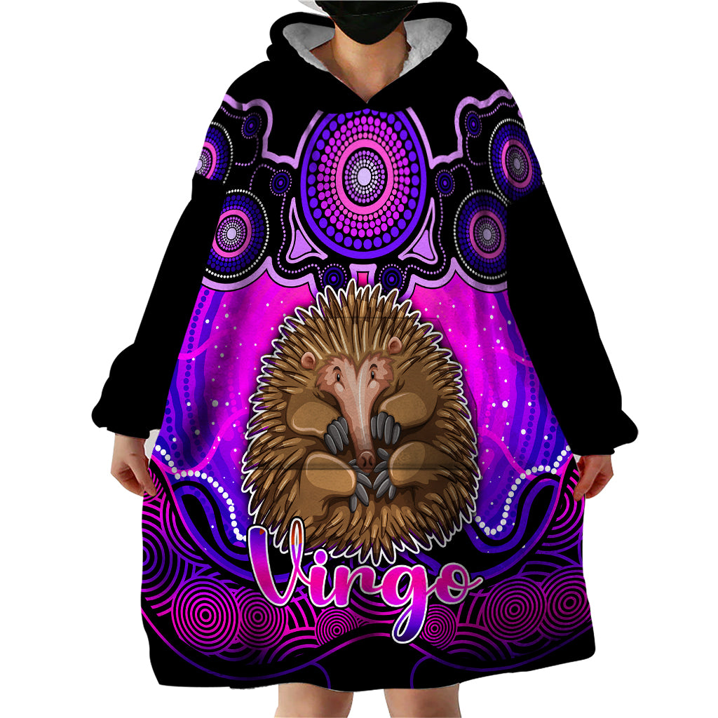 personalised-australia-virgo-echidna-zodiac-wearable-blanket-hoodie-auz-astrology-aboriginal-magenta